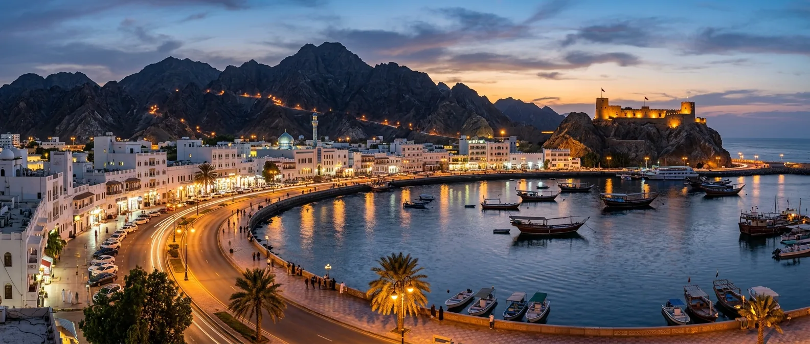 Muscat Oman mosque and mountains