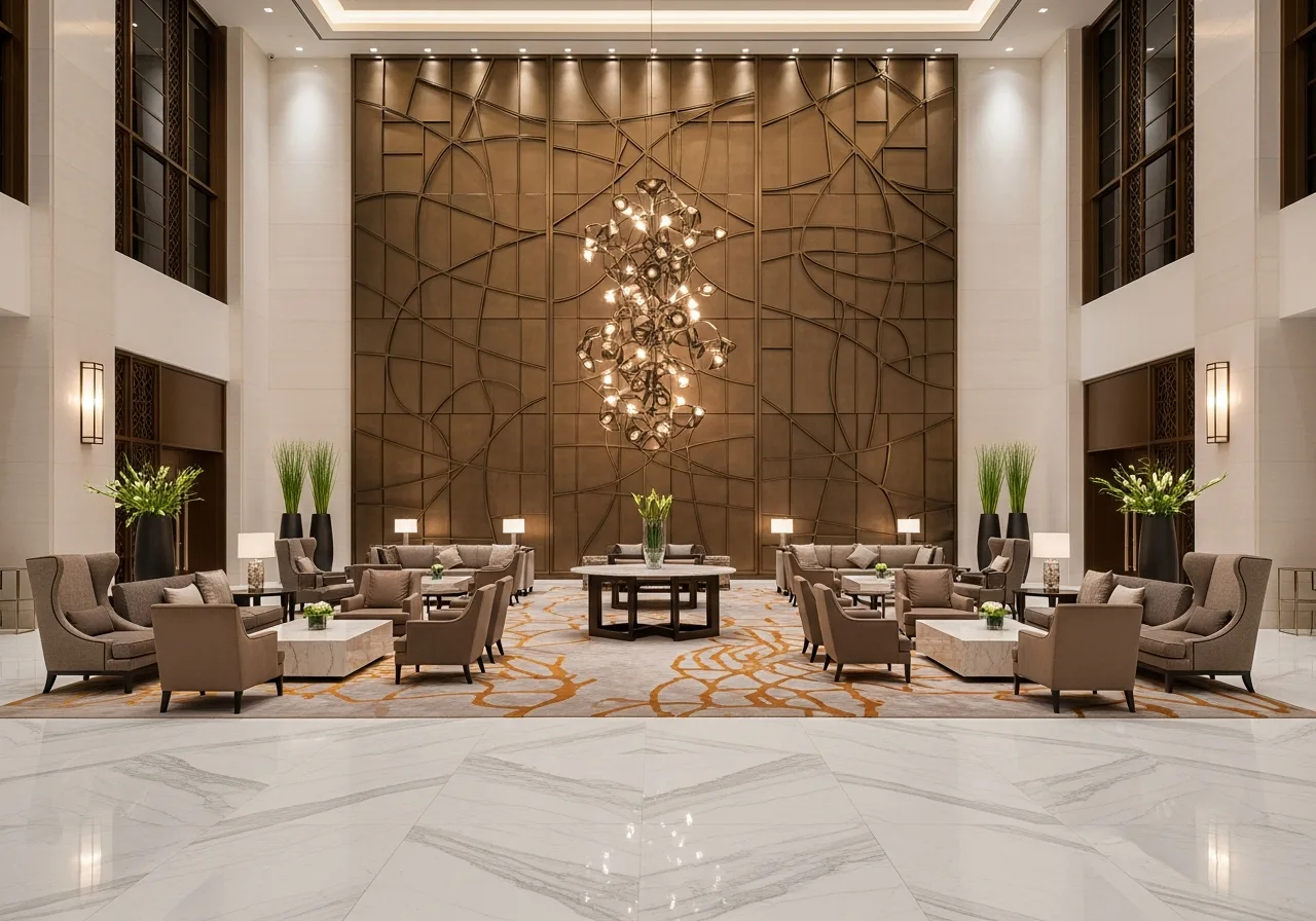 Hotel lobby metalwork detail